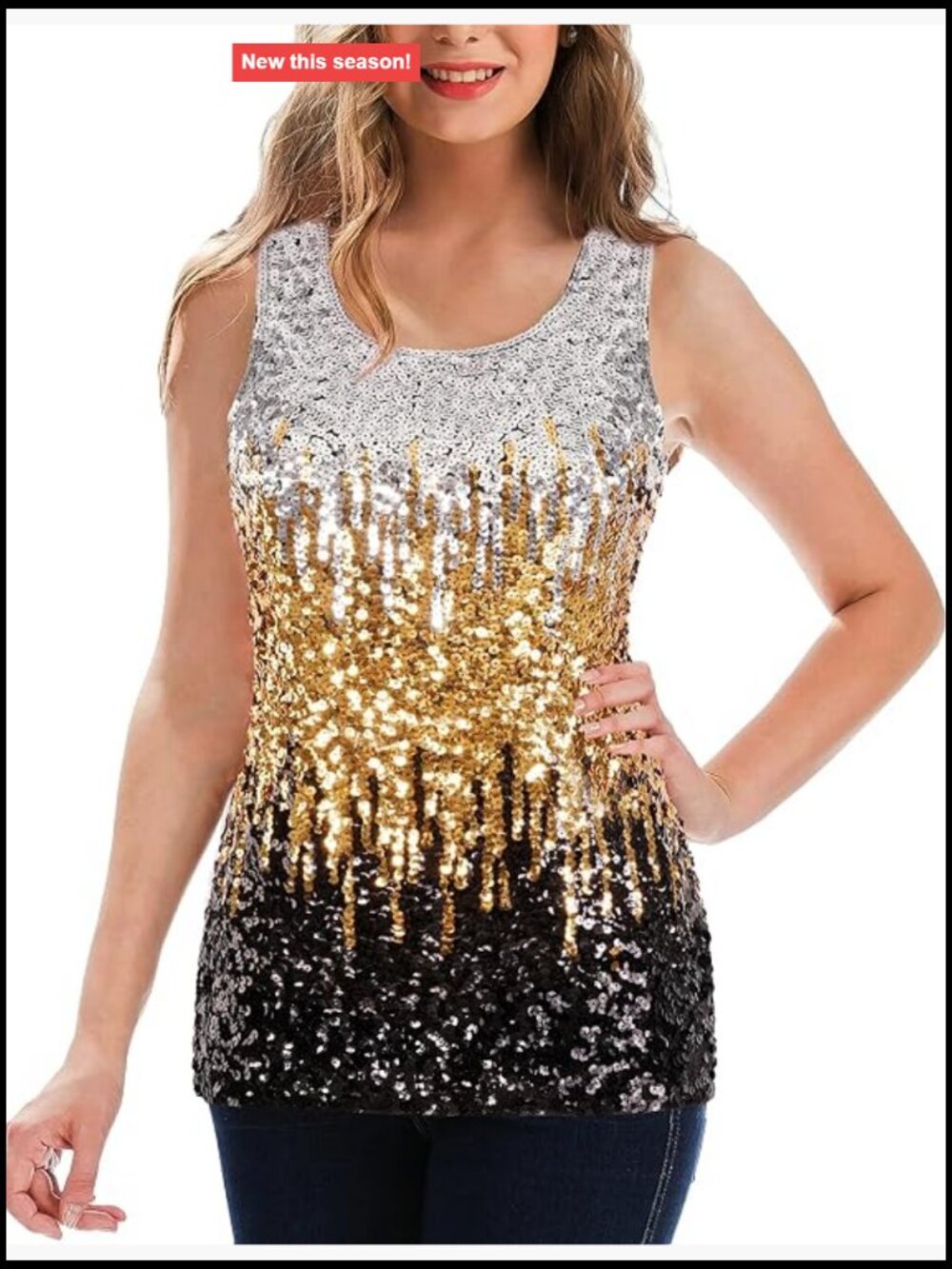 Sequin Sleeveless Tank Top Scoop Neck Glitter Party Club Top Stretchable
